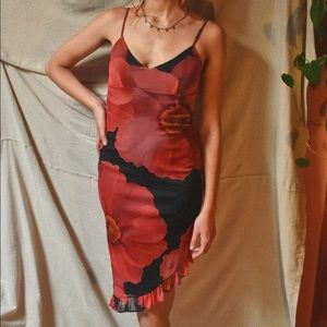 90s Hot pink floral party dress